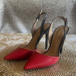 NWT Express Red and Black Pointed-Toe Slingback Pumps - Sz 7